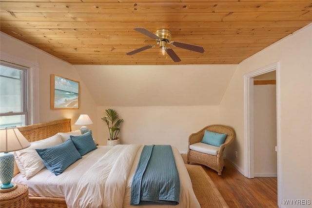 445 Connecticut St, Buffalo, NY 14213 - bedroom featuring wood finished floors, wooden ceiling, lofted ceiling, baseboards, and a ceiling fan