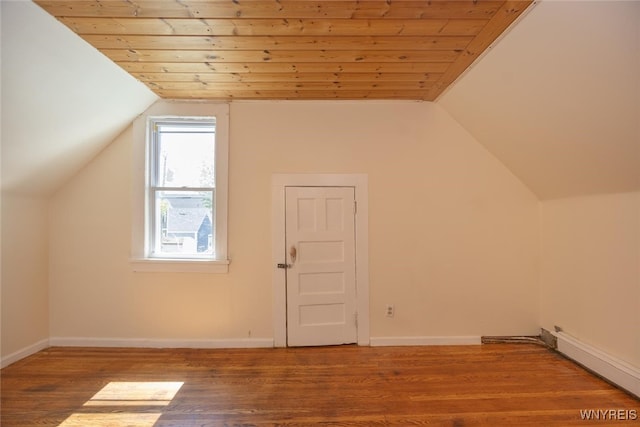 445 Connecticut St, Buffalo, NY 14213 - additional living space featuring lofted ceiling, a baseboard radiator, wood finished floors, wooden ceiling, and baseboards