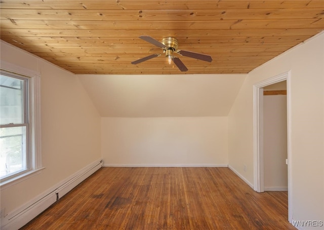 445 Connecticut St, Buffalo, NY 14213 - bonus room featuring a baseboard radiator, wood ceiling, wood finished floors, vaulted ceiling, and ceiling fan