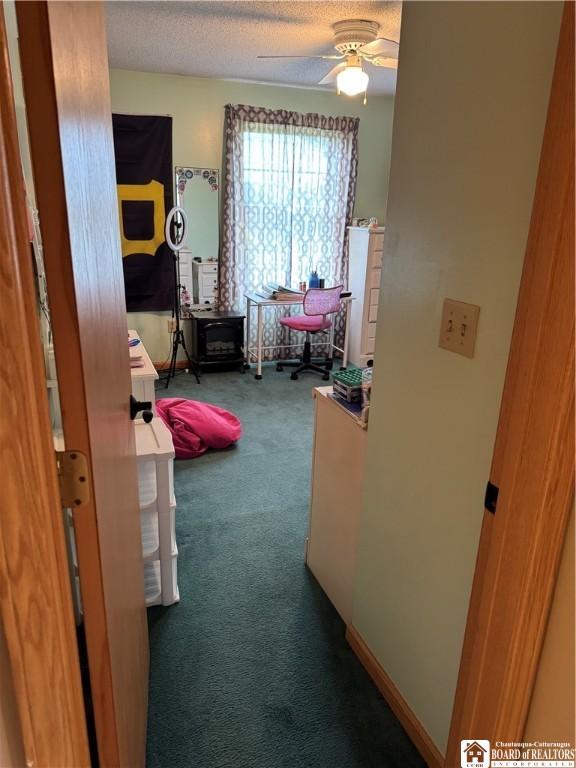 8900 Brownell Rd, Clymer, NY 14724 - hall with carpet floors and a textured ceiling