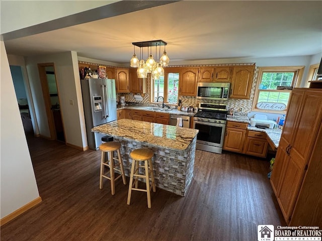 8900 Brownell Rd, Clymer, NY 14724 - kitchen featuring stainless steel appliances, a sink, plenty of natural light, and dark wood-style floors