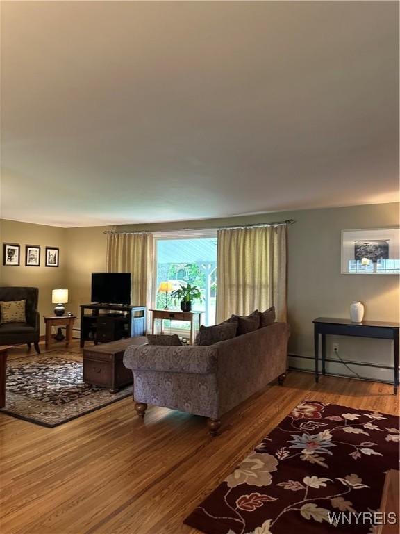 4710 Boncrest Dr E, Clarence, NY 14221 - living area with wood finished floors and a baseboard radiator