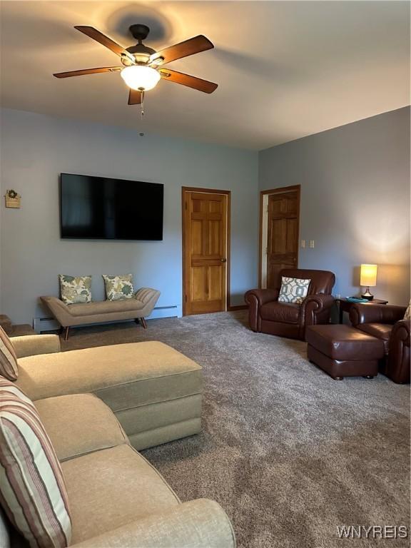 4710 Boncrest Dr E, Clarence, NY 14221 - living area with carpet flooring and a ceiling fan