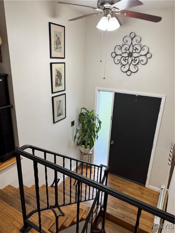 8521 Cazenovia Rd, Pompey, NY 13104 - entrance foyer featuring a ceiling fan and wood finished floors