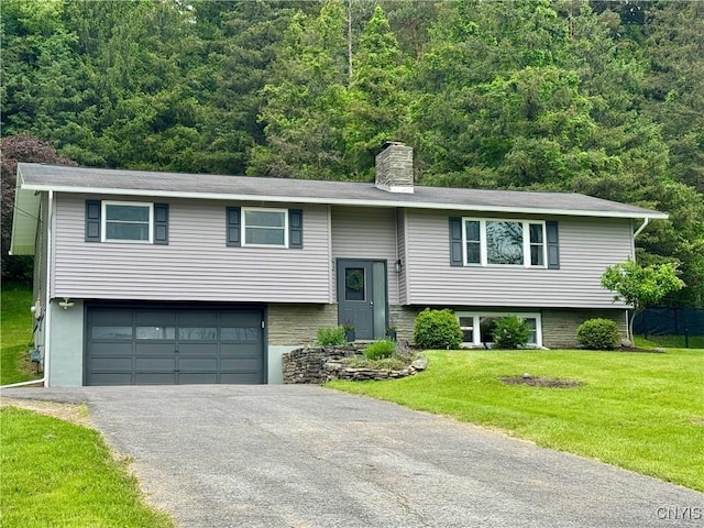 8521 Cazenovia Rd, Pompey, NY 13104 - raised ranch with a chimney, a front lawn, an attached garage, and driveway