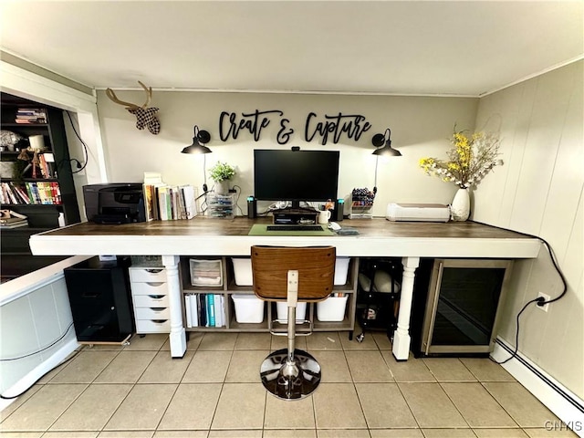 8521 Cazenovia Rd, Pompey, NY 13104 - office space featuring baseboard heating, light tile patterned flooring, and ornamental molding