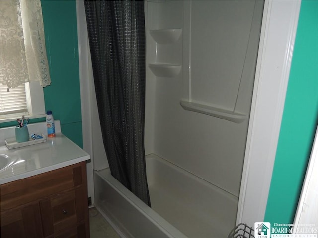3931 S Ralph Ave, Ellery, NY 14712 - full bathroom with vanity and shower / tub combo with curtain