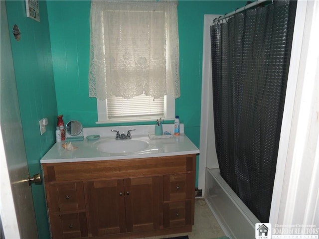 3931 S Ralph Ave, Ellery, NY 14712 - bathroom featuring vanity and shower / tub combo with curtain
