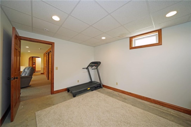 9867 State Route 961f Rd, Burns, NY 14807 - exercise area with a drop ceiling, arched walkways, baseboards, and recessed lighting