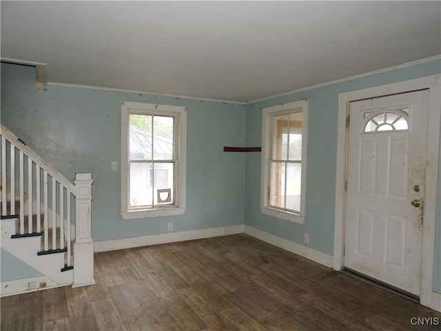 1893 Preble Rd, Preble, NY 13141 - entrance foyer with wood finished floors, ornamental molding, stairway, and baseboards