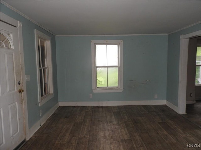 1893 Preble Rd, Preble, NY 13141 - spare room with dark wood-style flooring, healthy amount of natural light, crown molding, and baseboards