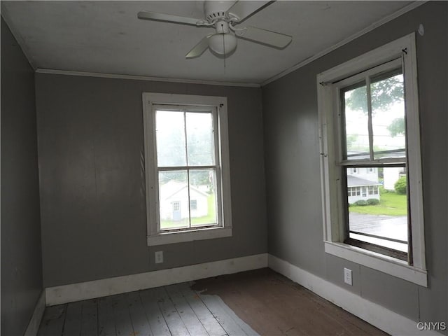 1893 Preble Rd, Preble, NY 13141 - unfurnished room featuring hardwood / wood-style flooring, plenty of natural light, baseboards, ornamental molding, and a ceiling fan
