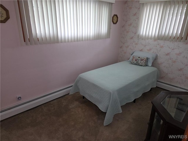 4654 Patricia Dr, Niagara Falls, NY 14305 - bedroom with a baseboard radiator, carpet, and wallpapered walls