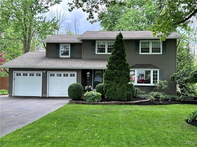 7711 Anchor Dr, Clay, NY 13090 - traditional-style house featuring asphalt driveway, a front lawn, and roof with shingles