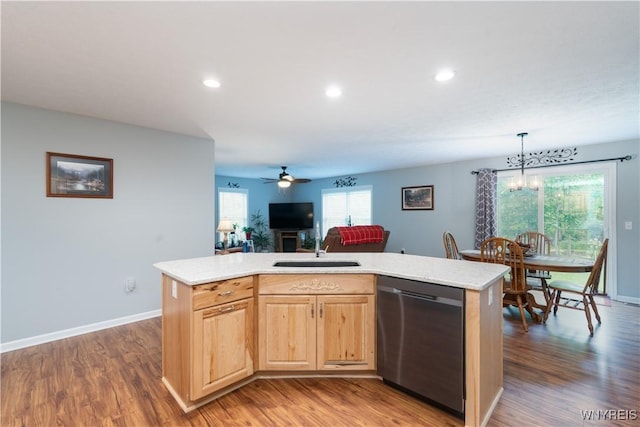 8484 Laura Ln, Richmond, NY 14471 - kitchen with dishwasher, light brown cabinets, light countertops, plenty of natural light, and recessed lighting