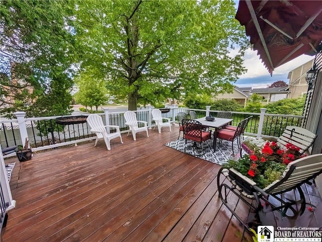 16 Ellis Ave, Jamestown, NY 14701 - wooden terrace with outdoor dining area