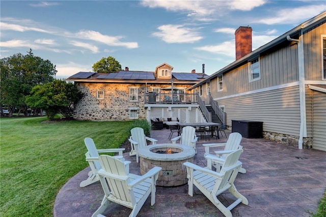 3402 W Lake Rd, Canandaigua Town, NY 14424 - view of patio featuring a fire pit, stairway, a wooden deck, and outdoor dining space