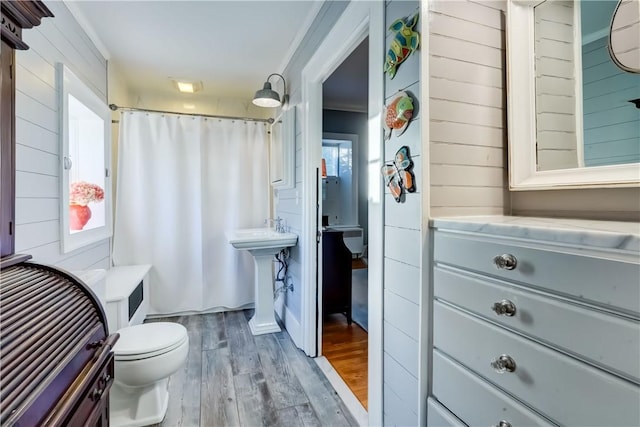 3402 W Lake Rd, Canandaigua Town, NY 14424 - full bath with wood finished floors, toilet, and curtained shower