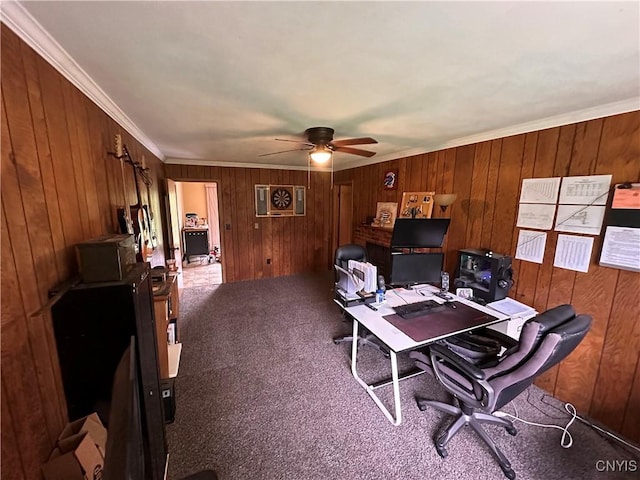 5030 Lincklaen Rd, Cuyler, NY 13158 - office space with wooden walls, carpet, a ceiling fan, and crown molding