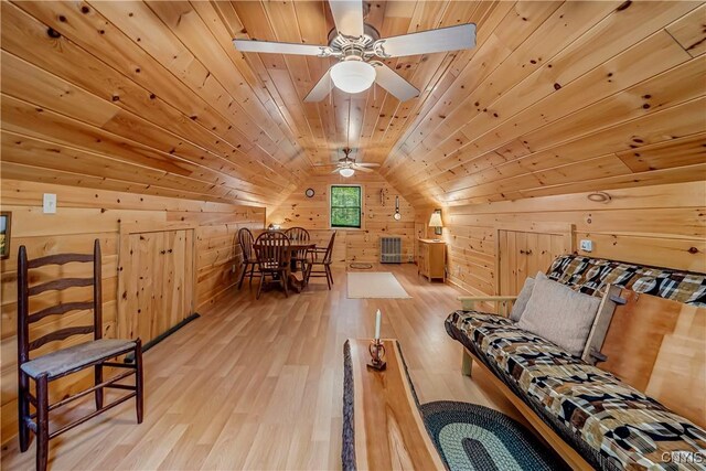 12103 Kincaid Rd, Forestport, NY 13338 - bedroom featuring wood ceiling, wooden walls, wood finished floors, and lofted ceiling