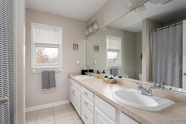 82 Arcadian Dr, Amherst, NY 14228 - full bath with a heating unit, double vanity, tile patterned floors, toilet, and baseboards