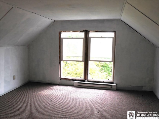 123 N Dow St, Ellicott, NY 14733 - additional living space with a baseboard heating unit, lofted ceiling, and carpet flooring