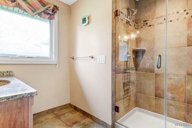 515 Park Club Ln, Amherst, NY 14221 - full bath featuring a stall shower, vanity, and baseboards