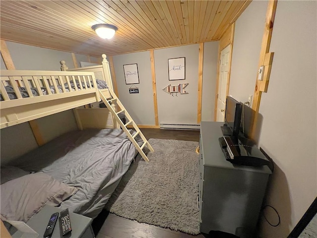 5545 E Lake Rd, Conesus, NY 14435 - bedroom with wood ceiling, wood finished floors, and a baseboard radiator
