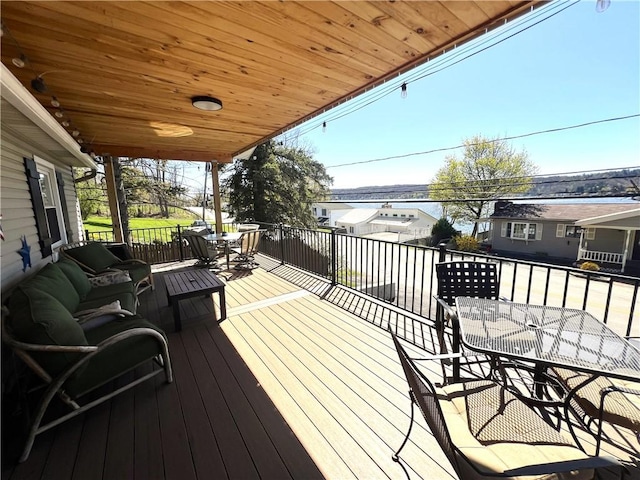 5545 E Lake Rd, Conesus, NY 14435 - wooden terrace featuring outdoor dining area and an outdoor living space