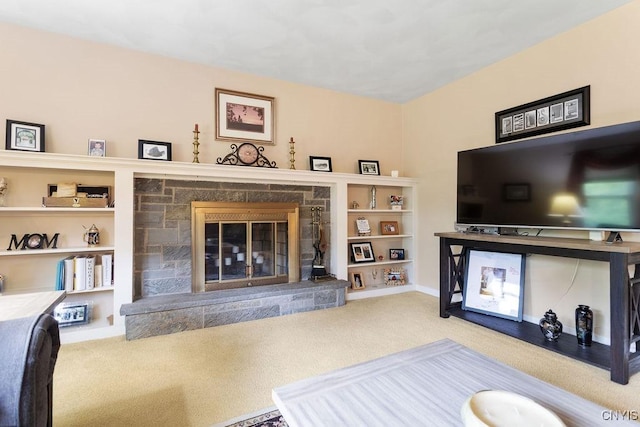 4922 Tenterden Dr, Onondaga, NY 13215 - living area featuring carpet and a fireplace