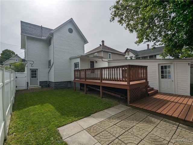117 N 8th St, Olean-City, NY 14760 - rear view of house featuring a wooden deck and a patio area