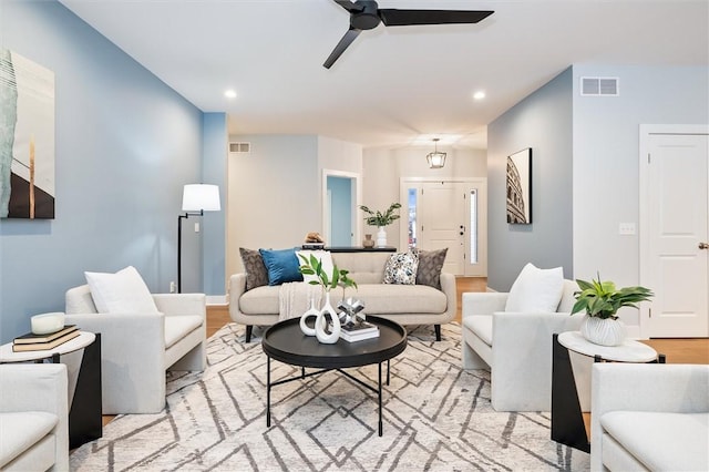 30 Legends Way, Greece, NY 14612 - living area featuring ceiling fan, recessed lighting, and light wood-type flooring