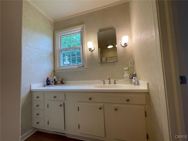 624 Deerfield Dr, Oneida-Inside, NY 13421 - bathroom with vanity and ornamental molding