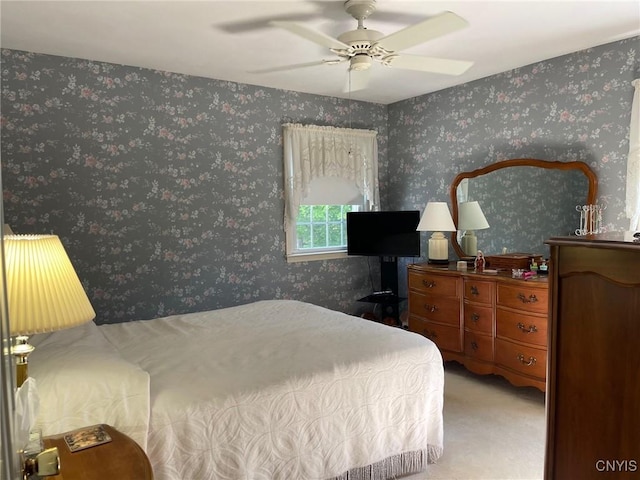 624 Deerfield Dr, Oneida-Inside, NY 13421 - bedroom featuring wallpapered walls, ceiling fan, and carpet