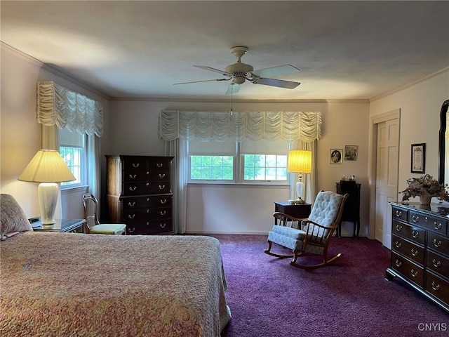 624 Deerfield Dr, Oneida-Inside, NY 13421 - bedroom with ornamental molding, multiple windows, carpet, and ceiling fan