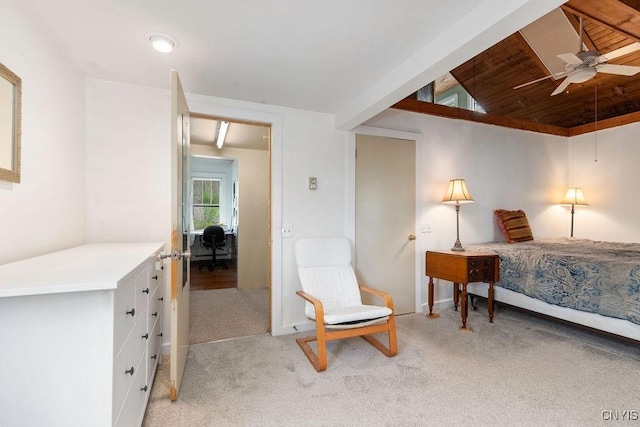 3435 E Lake Rd, Skaneateles, NY 13152 - bedroom with light colored carpet, vaulted ceiling, and ceiling fan