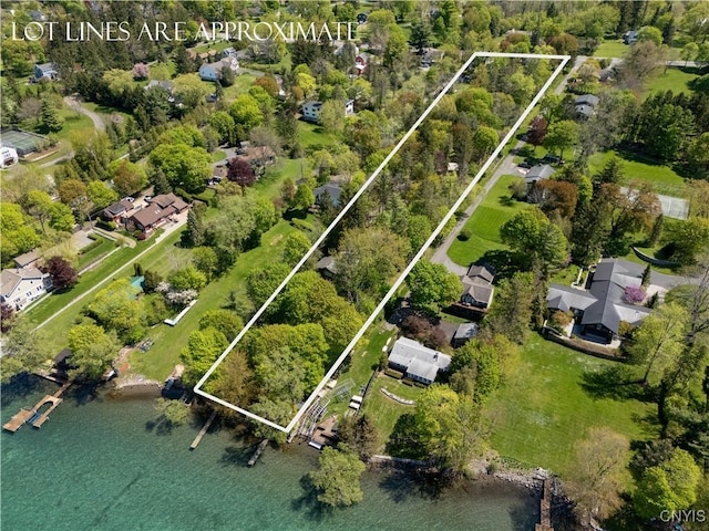 3435 E Lake Rd, Skaneateles, NY 13152 - aerial view of property's location featuring property boundaries highlighted and a nearby body of water