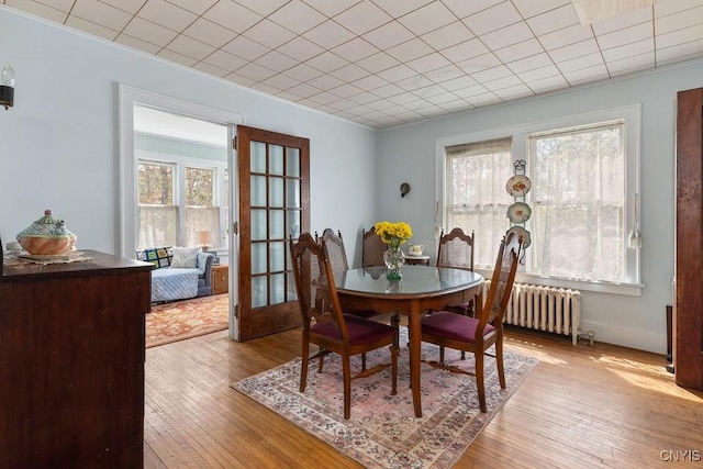 3435 E Lake Rd, Skaneateles, NY 13152 - dining area with radiator, light wood-type flooring, french doors, and crown molding