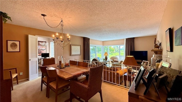 3134 E River Rd, Grand Island, NY 14072 - dining area with light colored carpet, a chandelier, and a textured ceiling