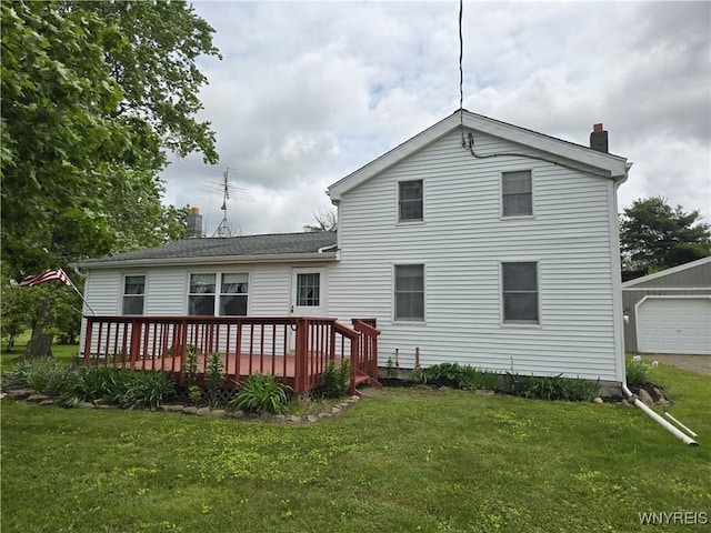 4003 Wood Rd, Albion, NY 14411 - rear view of property featuring a chimney, a deck, and a yard