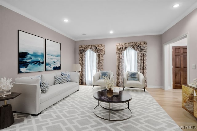 25 Davinci Ct, Amherst, NY 14221 - living room featuring light wood-style flooring, ornamental molding, recessed lighting, and baseboards