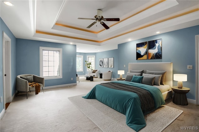 25 Davinci Ct, Amherst, NY 14221 - bedroom featuring a raised ceiling, carpet floors, recessed lighting, baseboards, and crown molding