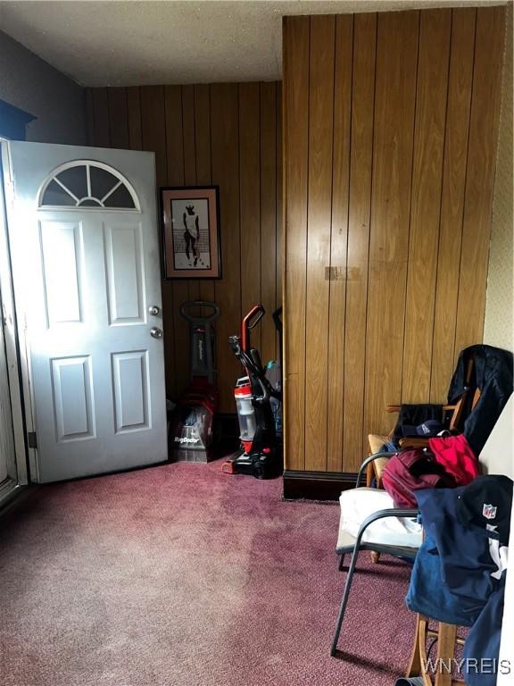 2032 Fillmore Ave, Buffalo, NY 14214 - living area featuring carpet and wooden walls