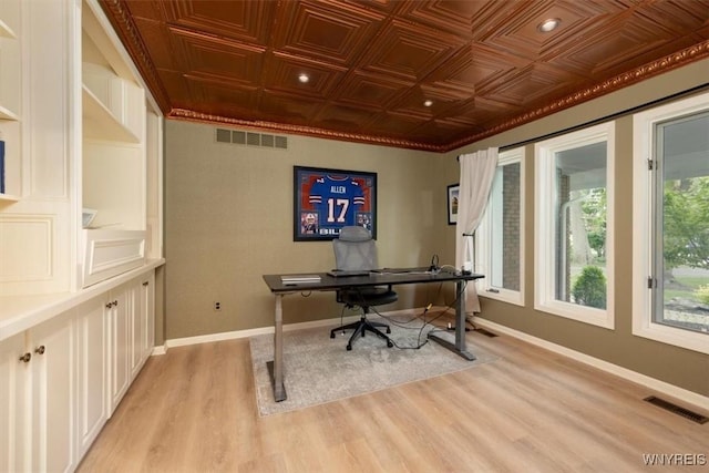 54 Contessa Ct, Amherst, NY 14221 - office with light wood finished floors, an ornate ceiling, and baseboards
