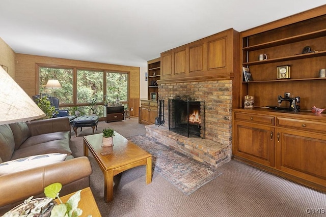 4962 Tall Oaks Dr, Manlius, NY 13066 - carpeted living room with a brick fireplace