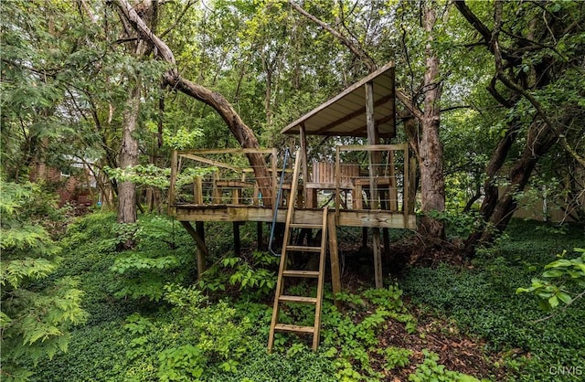 4962 Tall Oaks Dr, Manlius, NY 13066 - view of play area with a deck and a view of trees