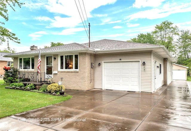 393 Bauman Rd, Amherst, NY 14221 - single story home with brick siding, driveway, a front lawn, a chimney, and a garage