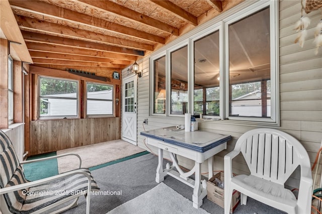 393 Bauman Rd, Amherst, NY 14221 - sunroom / solarium featuring wooden walls and carpet floors