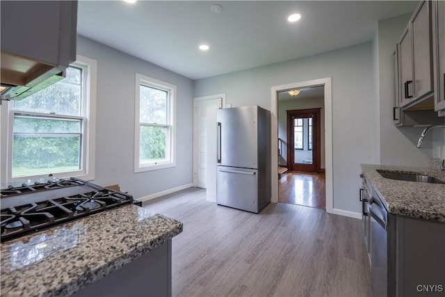 611 Turin St, Rome-Inside, NY 13440 - kitchen featuring appliances with stainless steel finishes, a sink, gray cabinetry, plenty of natural light, and recessed lighting