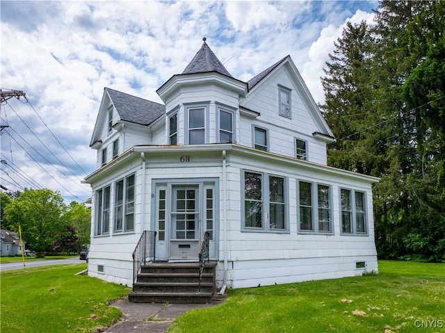 611 Turin St, Rome-Inside, NY 13440 - victorian home with entry steps, crawl space, a front yard, and roof with shingles
